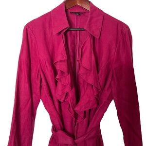 Lafayette 148 New York Fuchsia Pink 100% Linen Long Sleeve Ruffled Jacket Sz 14